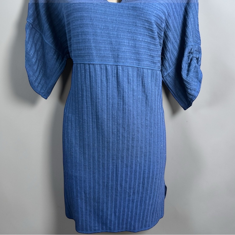Max Studio Navy Textured Knit Dress Medium Boho Casual Ribbed Tunic NWT MSRP $98 - Picture 4 of 11
